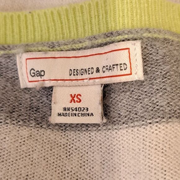 Gap Womens Sweater Green Gray Knit Striped Short Sleeve V-neck Preppy Style -XS - Picture 9 of 14